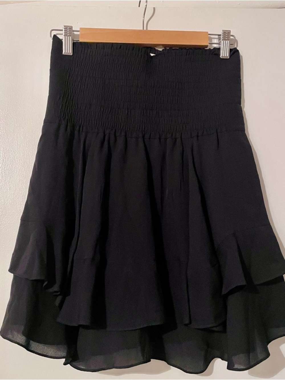 A.L.C. Black Tiered Ruffled Smocked Skirt